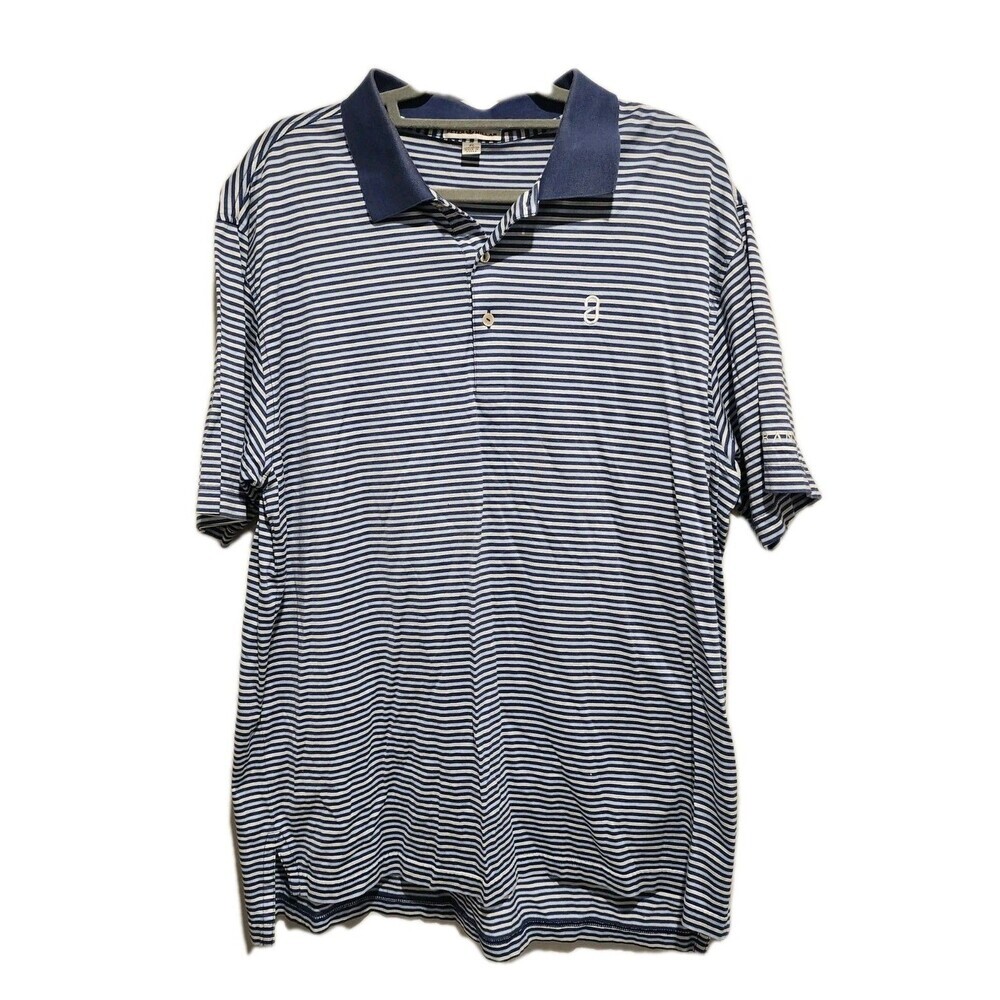 Peter Millar 100% Cotton Mens Albany Polo Shirt Blue Striped Size XL